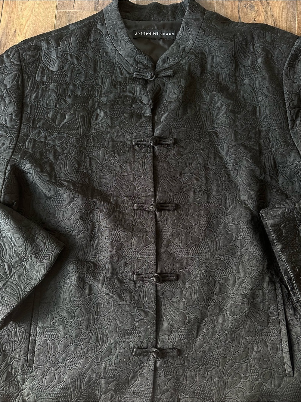 Josephine Chaus Black Silk Blend Mandarin Jacket Frog Closure Oversized - Picture 2 of 10